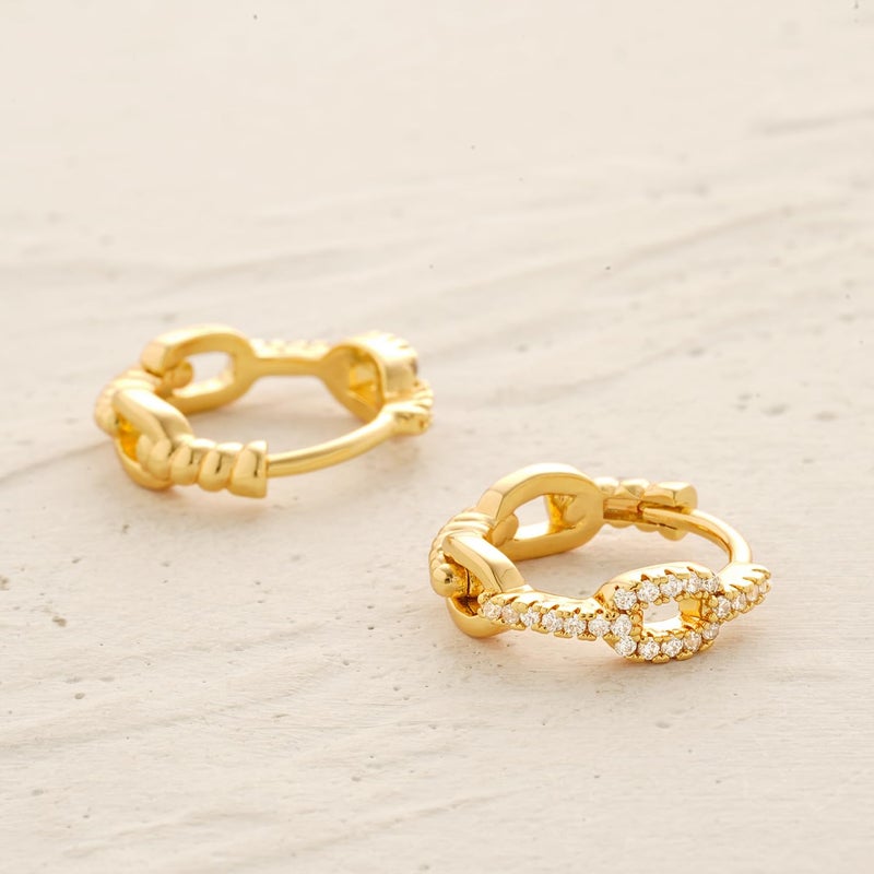 MYEARS Women Gold Earrings Huggie Link Chain Hoop Cubic Zirconia 14K Gold Plated Small Simple Hypoallergenic Everyday Jewelry - Image 5